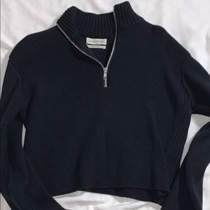 UO Crop Black Quarter Zip Sweater